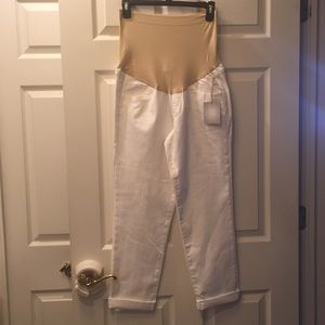 🤰a:glow White Crop Full-Coverage Belly Band Jeans